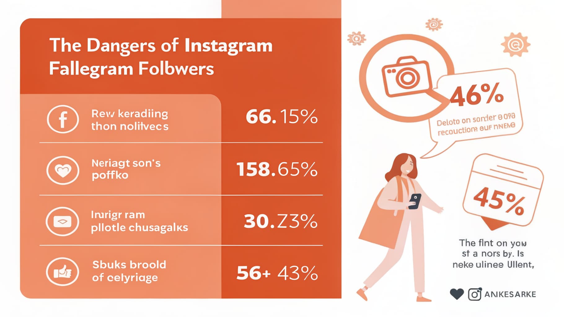 Illustration montrant les dangers de l'achat de followers Instagram avec des icônes d'avertissement