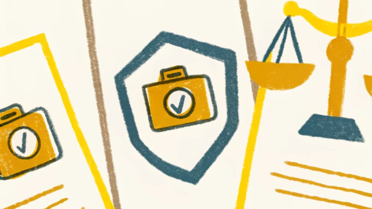 Illustration d'un bouclier protégeant le logo Instagram avec une balance de justice