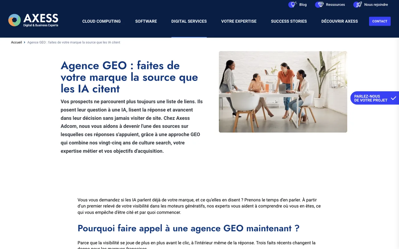Page de l'offre GEO d'Axess