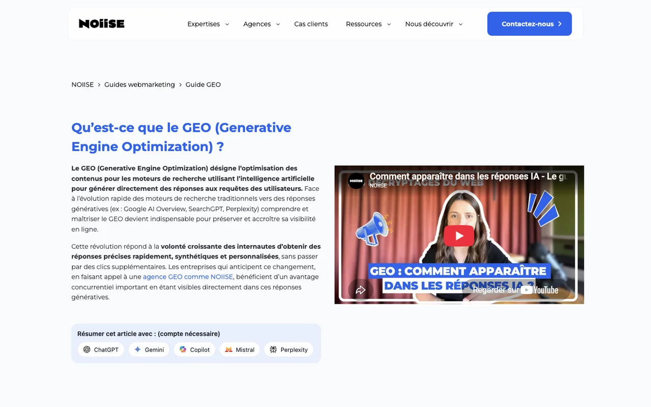 Page de l'offre GEO de Noiise