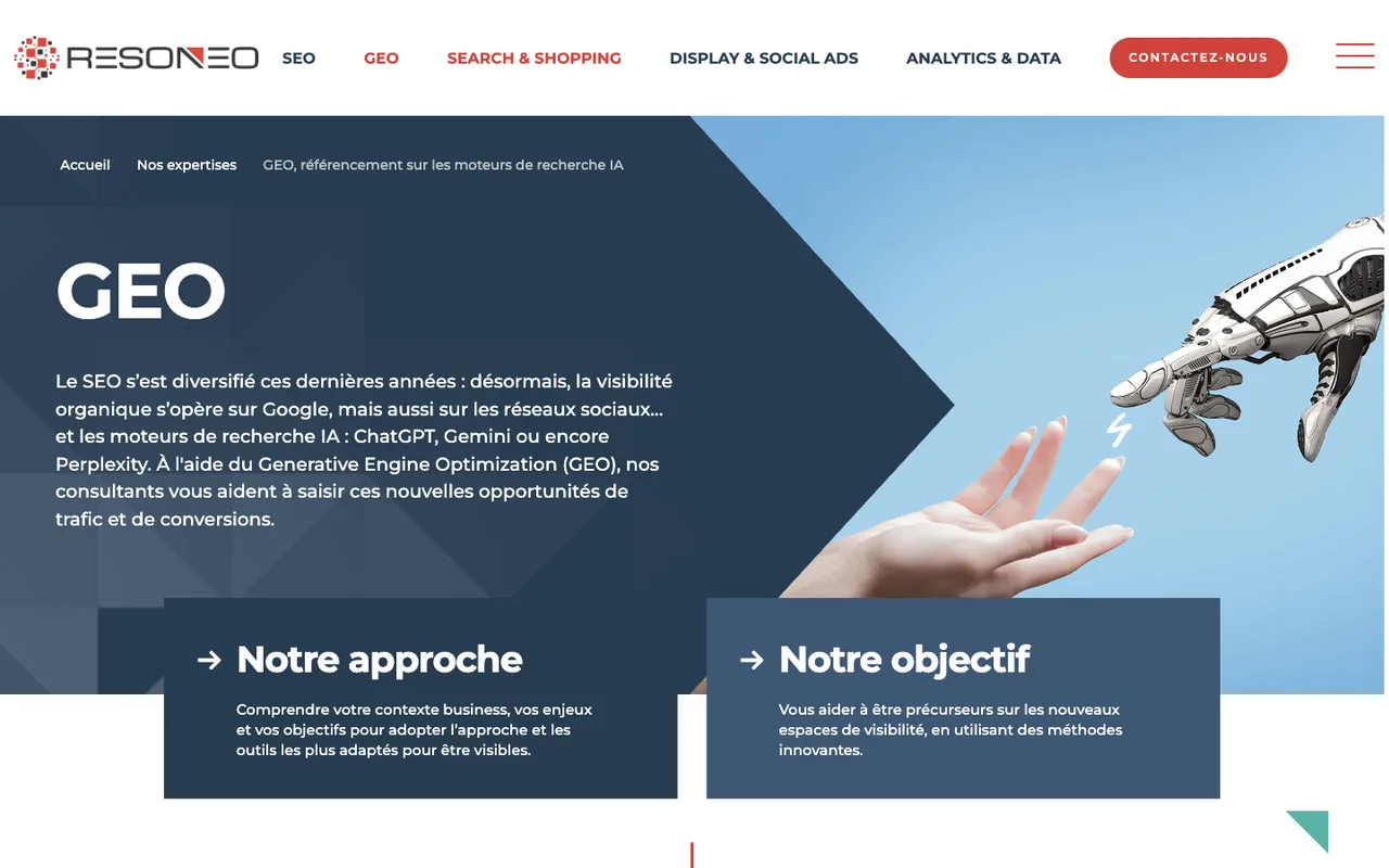 Page de l'offre GEO de Resoneo
