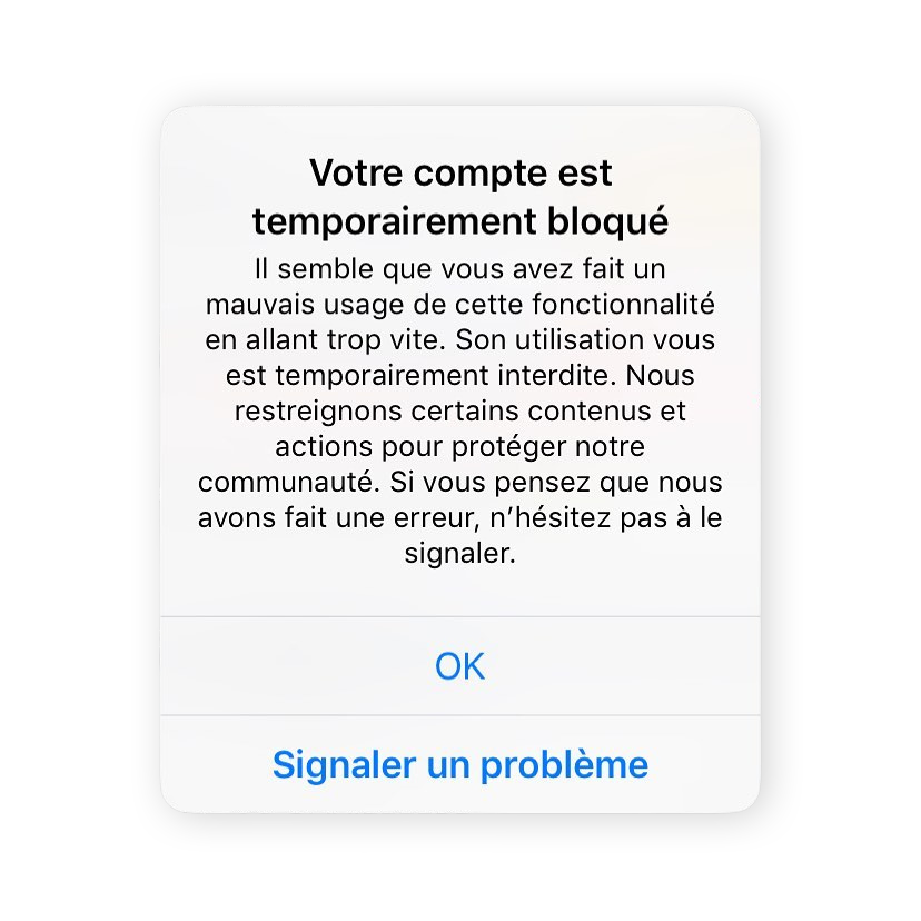 automatisation - Instagram - sécurité - compte - bloqué